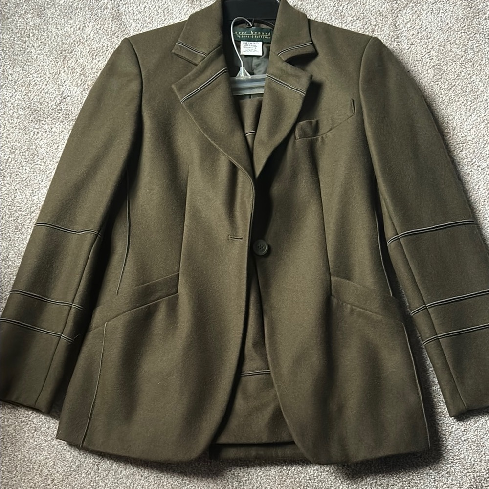 Olive Green Blazer with Stitch Detail